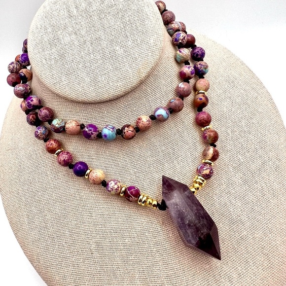 Galaxy Jasper + DT Amethyst Mala Necklace Pendant - Picture 10 of 10